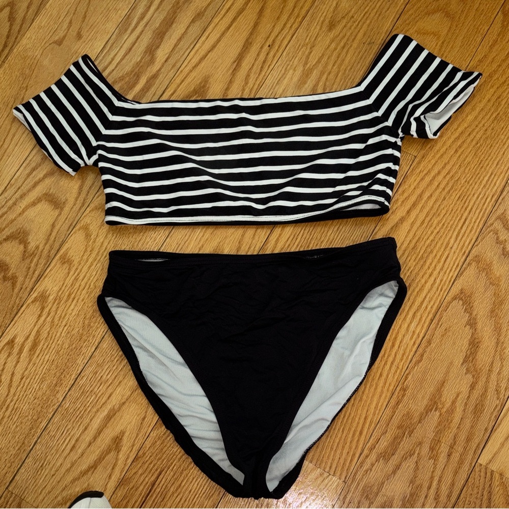 MICHAEL Michael Kors Off the Shoulder Swim Top and High Waist Bottom